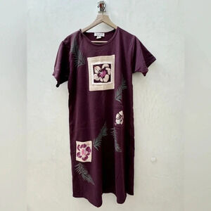VTG Crazy Fish || Sheath Jersey Pocket Tee Dress Hibiscus Hawaiian Med